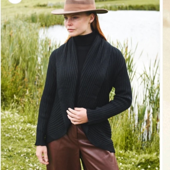 PERUVIAN LINK Alpaca Blend Circle Black Cardigan Sweater Ribbed Magic Sweater - Picture 1 of 16